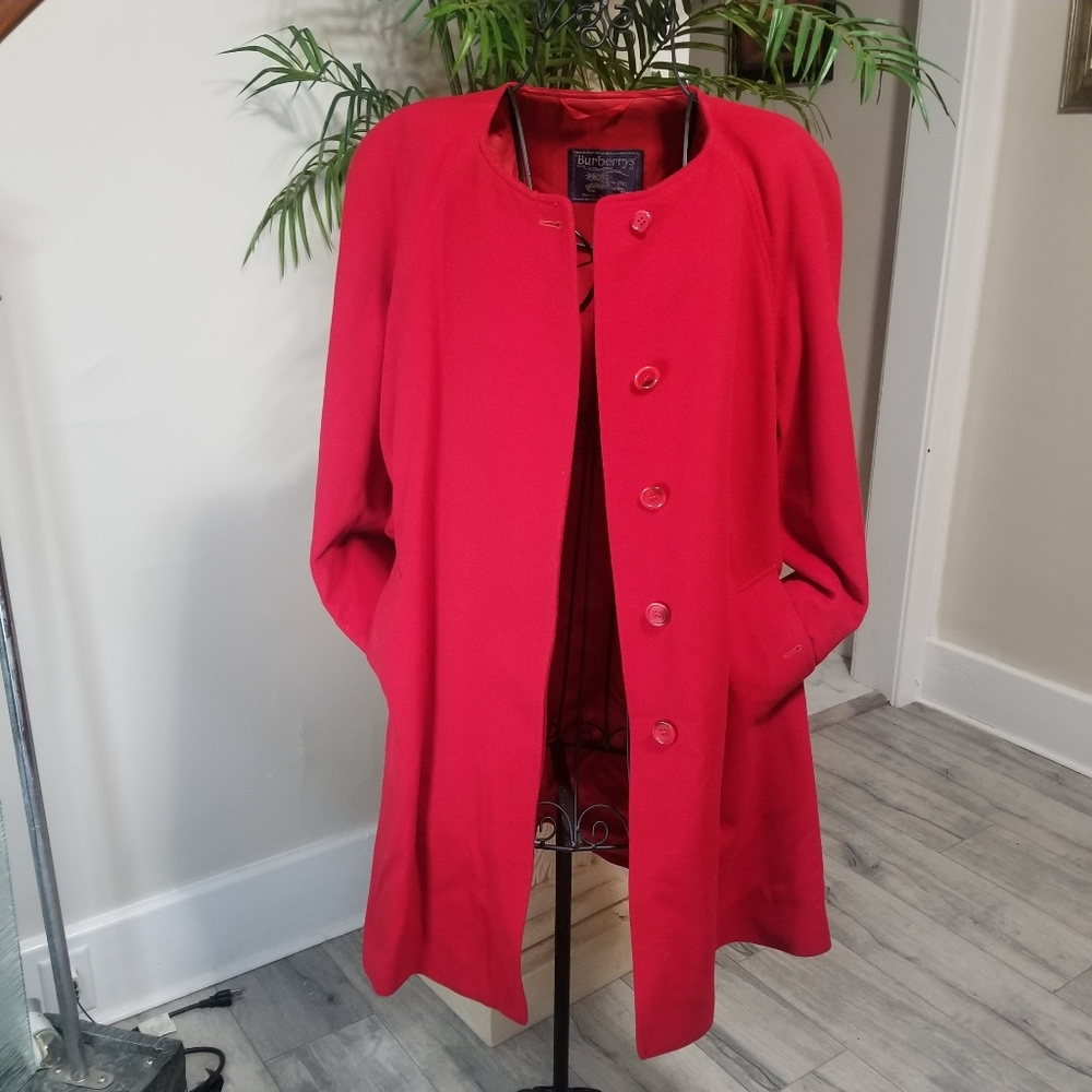 Vintage Burberry Red Wool/Alpaca Pea Coat. Size: Large.